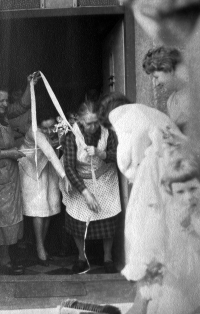 Miloslav Komárek's wedding, his wife's native house in Kyselovice near Chropyně, 18 March 1961