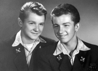 Miloslav Komárek (left) in forestry uniform with a classmate from the master school in Strážnice, mid 1950s