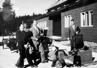 Deer hunters from Germany in front of the Barborka Chalet in Jeseníky