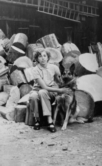 Anna Marková in the yard of her house in Vrbno pod Pradědem