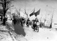 Anna Marková running on the far left, unspecified celebrations in Vrbno pod Pradědem, late 1950s