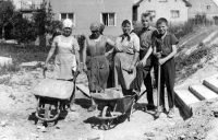 Wife Marta (left) during a construction project organized by the Štěpánkovice municipality