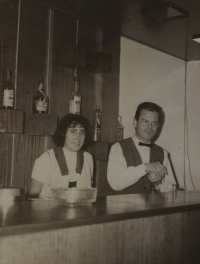  With his wife Květoslava in the bar Zlaté kapradí, 1970s, Jeseník