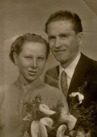 Wedding photograph, Jana Machová with Jiří Mach, 1956
