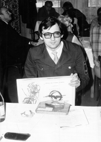 With a diploma for worksite improvements at Czechoslovak Railways and a Radio Australia patch on his sleeve, Ostrava, circa 1977