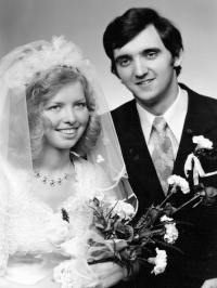 Wedding photo with first wife Alice, 1976