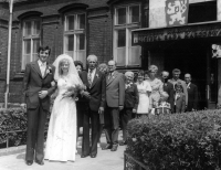 Wedding photo in front of the Bohumín town hall, 1976