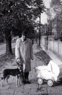 Jiří Tieftrunk's father Jiří Tieftrunk Sr with dog, Aga