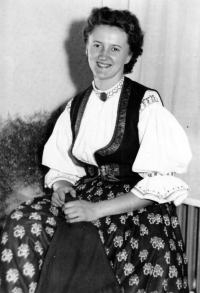 Jiří Tieftrunk's mother in Wallachian costume; folklore ensemble in Olomouc