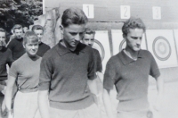 Jiří Vyšohlíd (foreground left) at the archery club in Vršovice, 1958, Prague