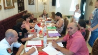 Volodymyr Kondur participating in a working meeting on preventing begging among Roma children, Odesa, 2017