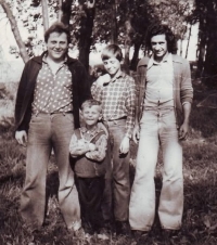 Vladimír Václavek with his brothers and friend Čáry