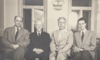 Třebechovice evangelical pastors, from left Jan Miřejovský, Josef Čapek, Miroslav Růžička and Miroslav Brož, 1958