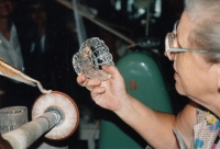 Vlasta Novotná at work in the glassworks, 1996