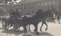 Arrival of the Red Army on the square in Třebechovice pod Orebem, 1945