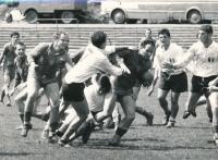Eduard Krützner with the ball in the Czechoslovak national team match against the French army team, 1960s