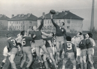 Witness player (reaching for the ball) in the Czechoslovakia vs. Netherlands match, 1960s