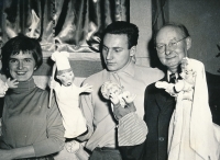 A witness (centre) during a theatre performance, mid-1960s