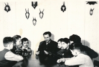 Jaromír Neumann (first from left) at a hunting club, Mimoň, about 1960