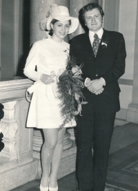 Jaromír Neumann in a wedding photo with his wife Jarmila, Liberec Town Hall, 15 December 1973