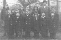 Older children of the Kostovský family. Eftichia Kiprovská in the second row, fourth from the left, Greek children´s home in Uničov, spring 1948