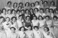 Graduation photo of Eftichia Kiprovská (second row, third from right), Prague 1956