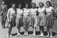 Girls from the Chrastava children's home studying in Prague. Eftichia Kiprovská, third from the left. Prague, 1952