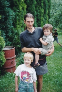 Martin Janíček with his sons, latter 1990s
