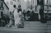 Karel Navratil (in the background with guitar) performing in the Catholic church in Nové Město nad Metují, circa 1998