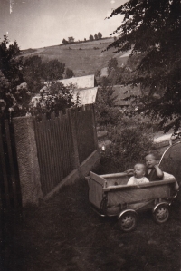 Jana Hůlková s bratrem Milanem Plným, Stroužné, 1954