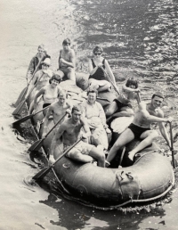 Stasha Hart rafting with friends, 1968