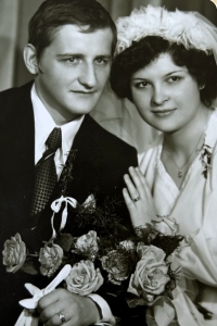 With her husband Miloš in a wedding photograph, 1979