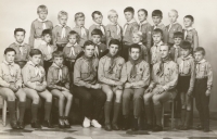 Václav Diviš with other leaders and wolf cubs, August 1970