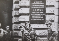Tramps by the memorial plaque in Domažlice, 1970