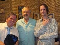 With Jan Vodňanský, opening of the exhibition "Alena Dostálová: Květiny a laufy", Liberál café, August 2015