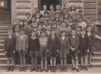 Josef Jelinek (second left, front row), boys' school in Cheb, 1946