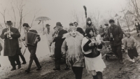 Carnival in Pila, Richard Wagner is at left, 1970s
