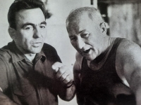 Ladislav Oliva is pictured with the legendary glassmaker Josef Rozinek from Nový Bor at the 4th Glass Symposium in Škrdlovice in September 1973.