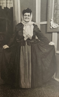 Mother Anděla Kvardová in an amateur theatre (ca. 1960)