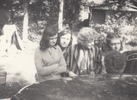 Milada Kohoutková during a police check, Pražák cottage settlement, late 1970s