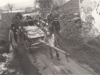 Milada Kohoutková with friends, Krašovice, 2nd half of the 70s, wedding of the Jiroušek couple