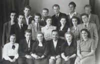Continuation Business School in Benešov, 1950, Růžena Brabcová (Dlabalová) first from right below