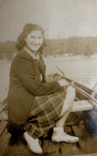 Růžena Dlabalová on Máchovo Lake, early 1950s