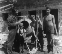 Soldiers on the construction of the house of one of the officers, during the basic military service in Martin, 1957-1959