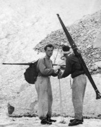 Zdeněk Chalupa (right) and Vlastimil Novák crossing the High Tatras during their basic military service in Martin, 1958