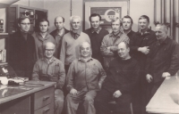 Zdeněk Beran (top row, fourth left) with colleagues in the automation department at Secheza in Lovosice, 1972
