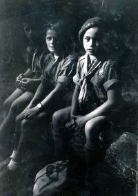 Juraj Laufer (far right) in his boy scout uniform, 1948