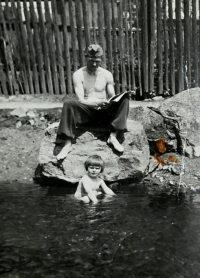 Adolfina Vodičková in her childhood with her father Augustin Plass