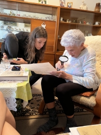 Jana Glaserová with the student team during recording for the project Our Neighbours' Stories, 2024