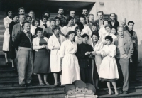 Employees of the Bratři v triku Studio (Libuše Čihařová is fourth from the left in the second row), 1955